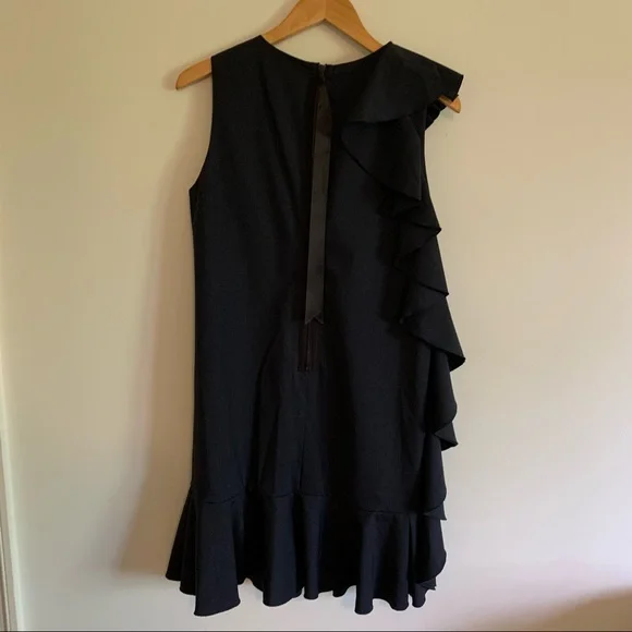 RED Valentino Navy / Black Pattern Ruffle Wool Dress, US 6